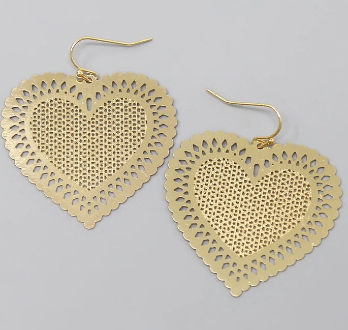 HEART SHAPE FILIGREE DROP EARRINGS