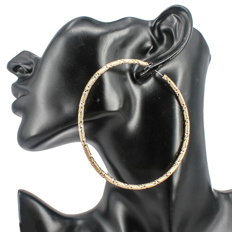 SPARKLE TEXTURE METAL ENDLESS HOOP EARRINGS (80 mm)