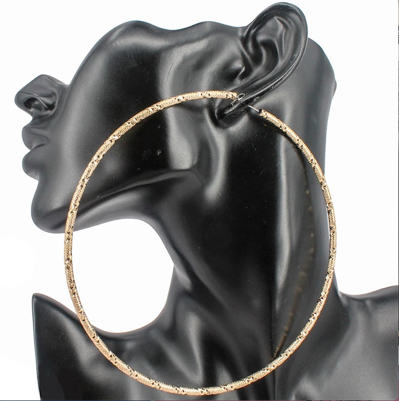 SPARKLE TEXTURE METAL ENDLESS HOOP EARRINGS (120 mm)