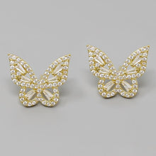 Load image into Gallery viewer, CZ PAVE BUTTERFLY GOLD DIPPED STUD EARRINGS
