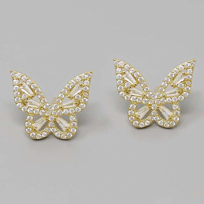 CZ PAVE BUTTERFLY GOLD DIPPED STUD EARRINGS