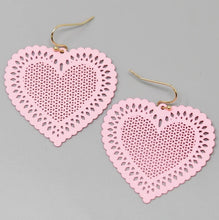 Load image into Gallery viewer, HEART SHAPE FILIGREE DROP EARRINGS
