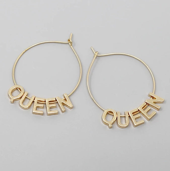 QUEEN LETTER HOOP EARRINGS