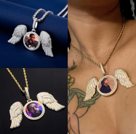 *PRE ORDER* CUSTOM MADE PHOTO ANGEL WING MEDALLION NECKLACE WITH ROPE CHAIN
