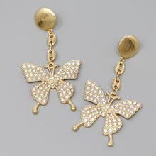Load image into Gallery viewer, GLASS STONE AND DIAMOND BUTTERFLY DROP EARRINGS
