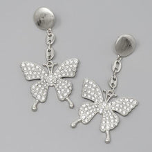 Load image into Gallery viewer, GLASS STONE AND DIAMOND BUTTERFLY DROP EARRINGS
